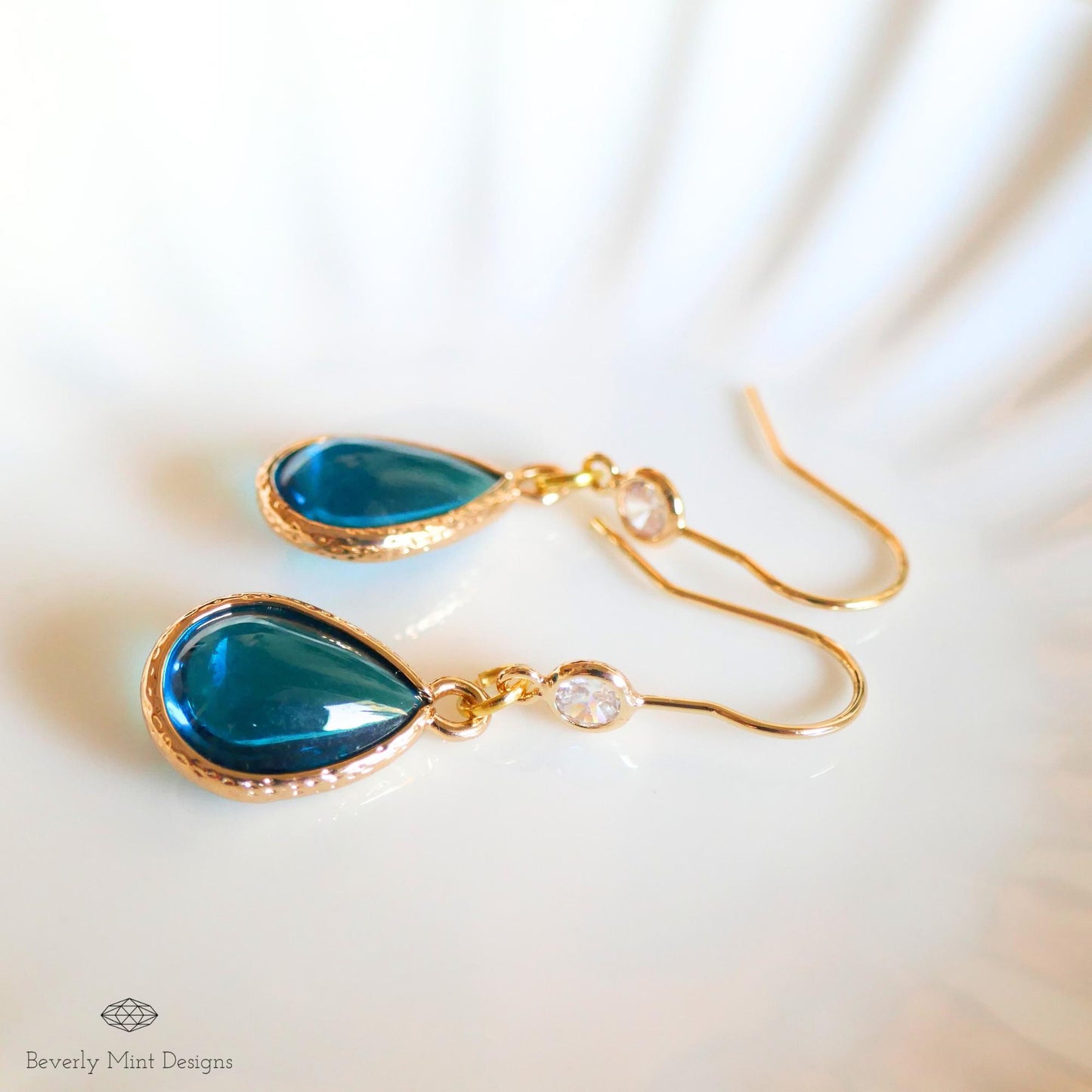 Deep Blue Teardrop Earrings, Blue Gemstone Drop Earrings, Gold Dangle Earrings, Minimalist Jewelry, Blue Statement Jewelry for Weddings