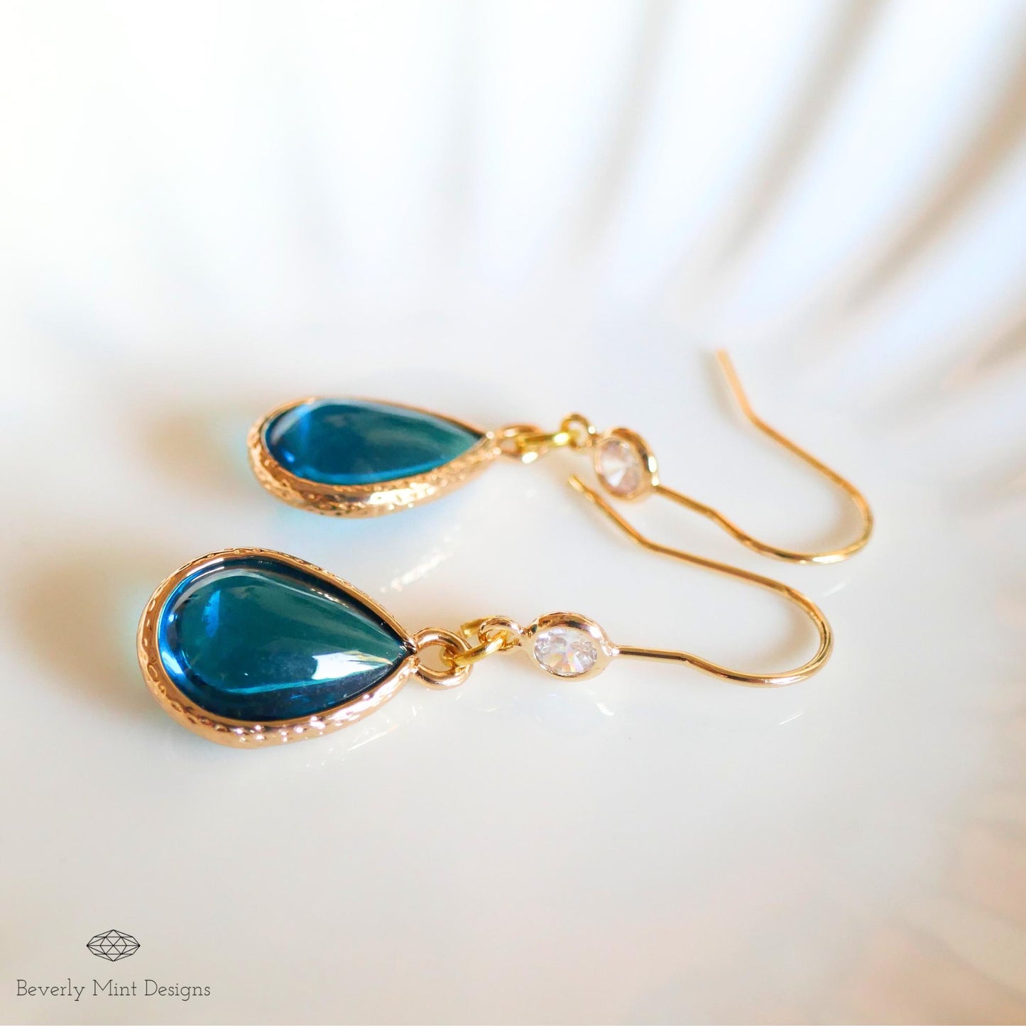 Deep Blue Teardrop Earrings, Blue Gemstone Drop Earrings, Gold Dangle Earrings, Minimalist Jewelry, Blue Statement Jewelry for Weddings