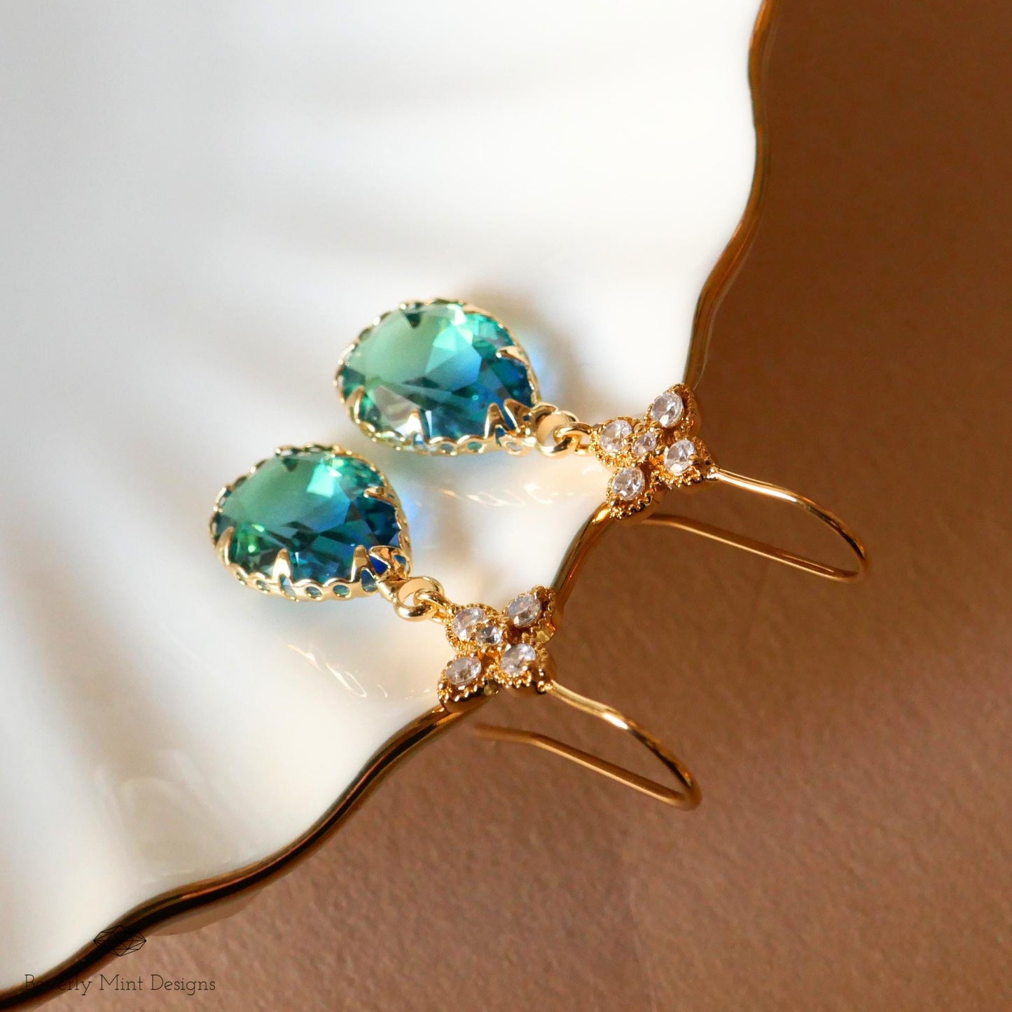 Blue and Green Teardrop Earrings, Blue Ombre Gemstone Drop Earrings, Elegant Teardrop Earrings, Handmade Gradient Crystal Drop Earrings