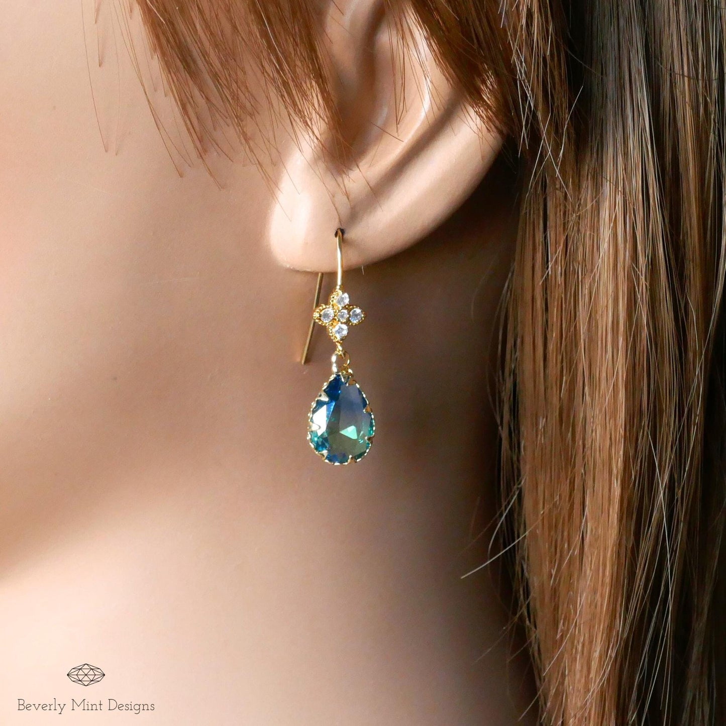 Blue and Green Teardrop Earrings, Blue Ombre Gemstone Drop Earrings, Elegant Teardrop Earrings, Handmade Gradient Crystal Drop Earrings