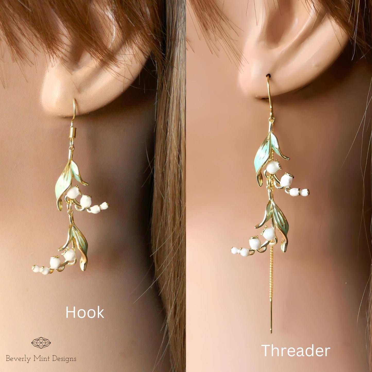Floral Dangle Earrings, Gold Lily Of The Valley Earrings, Birth Flower for May,Nature Inspired Jewelry, Botanical Earrings, Gift For Her