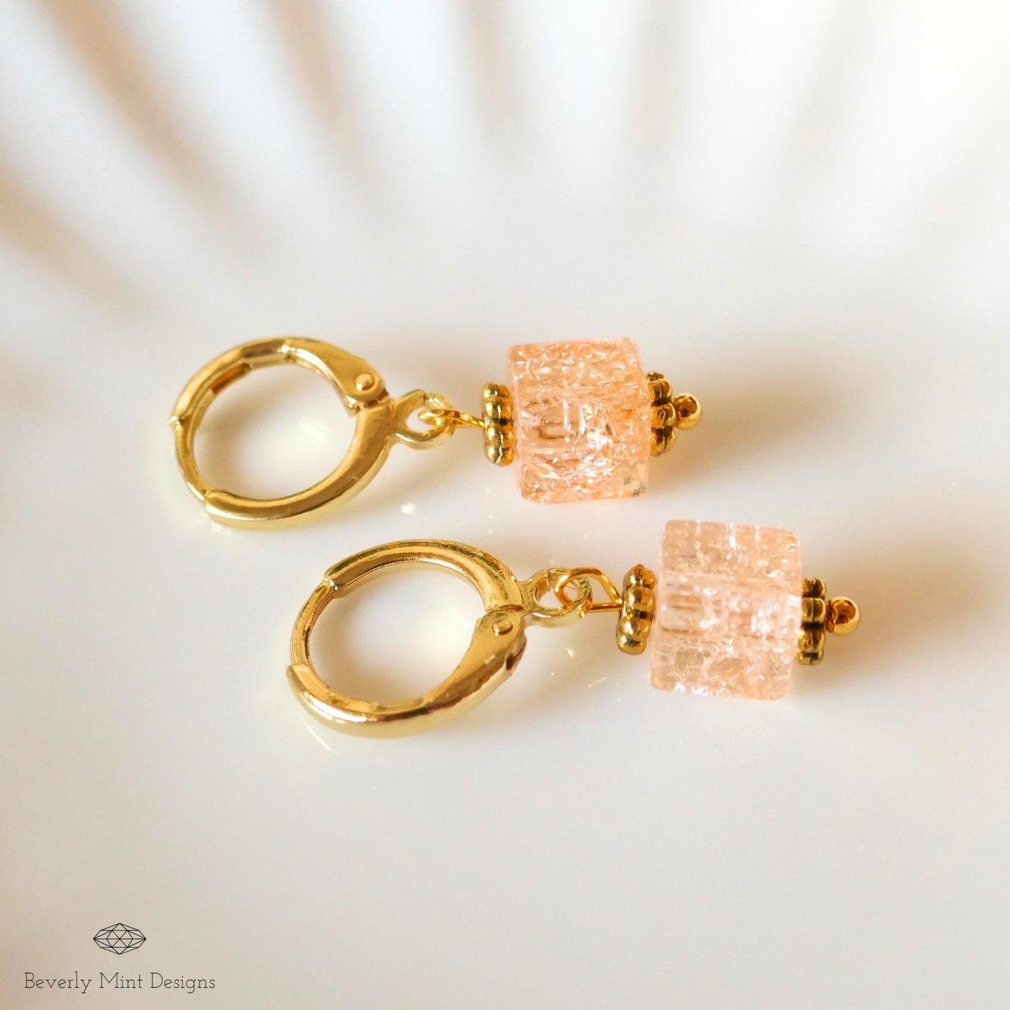 Gold Hoop Earrings, Coral Glass Bead Earrings, Minimalist Dangle Earrings, Handmade Jewelry, Gift for Her, Gift For Her