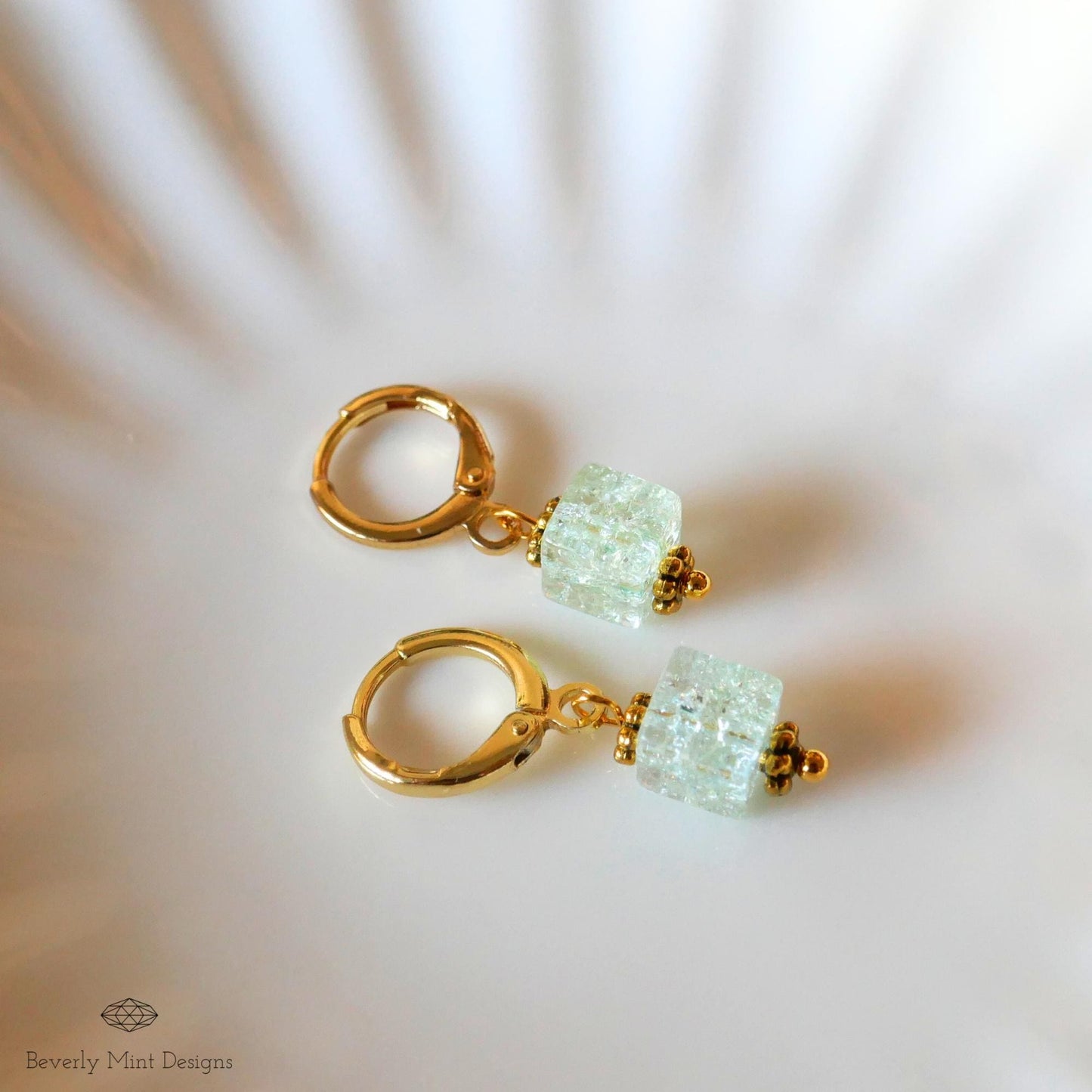 Gold Hoop Earrings, Light Green Glass Bead Earrings, Minimalist Green Dangle Earrings, Handmade Jewelry, Pastel jewelry, Gift for Her