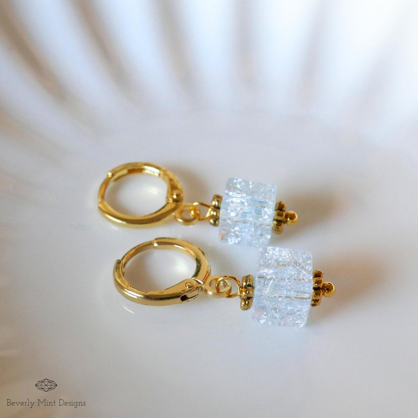 Gold Hoop Earrings, Light Blue Glass Bead Earrings, Minimalist Blue Dangle Earrings, Handmade Jewelry, Pastel jewelry, Gift for Her