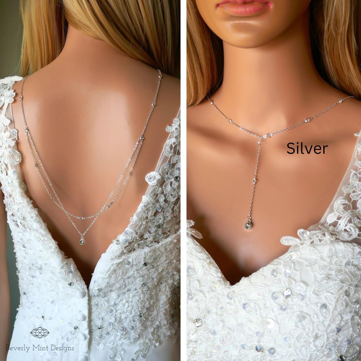 Silver Back Necklace for Wedding, Minimalist Backdrop Necklace, Dainty Backdrop Necklace Wedding, Bridal Gift, Gift For Her