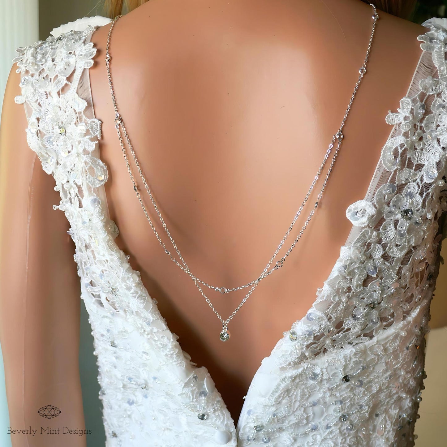 Silver Back Necklace for Wedding, Minimalist Backdrop Necklace, Dainty Backdrop Necklace Wedding, Bridal Gift, Gift For Her