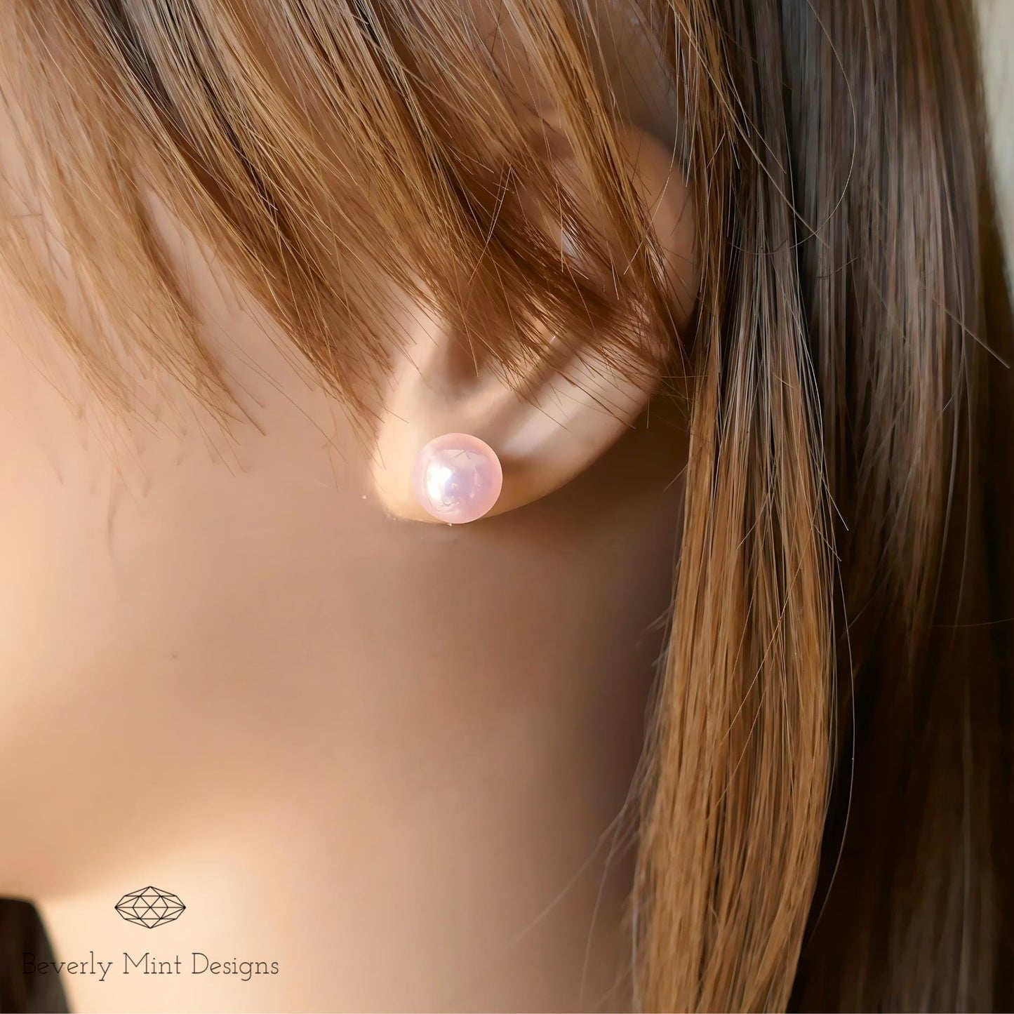 Small Pink Pearl Stud Earrings 3/8 inch (10mm), Faux Pearls Minimalist Earrings, Simple Earrings, Gift For Her