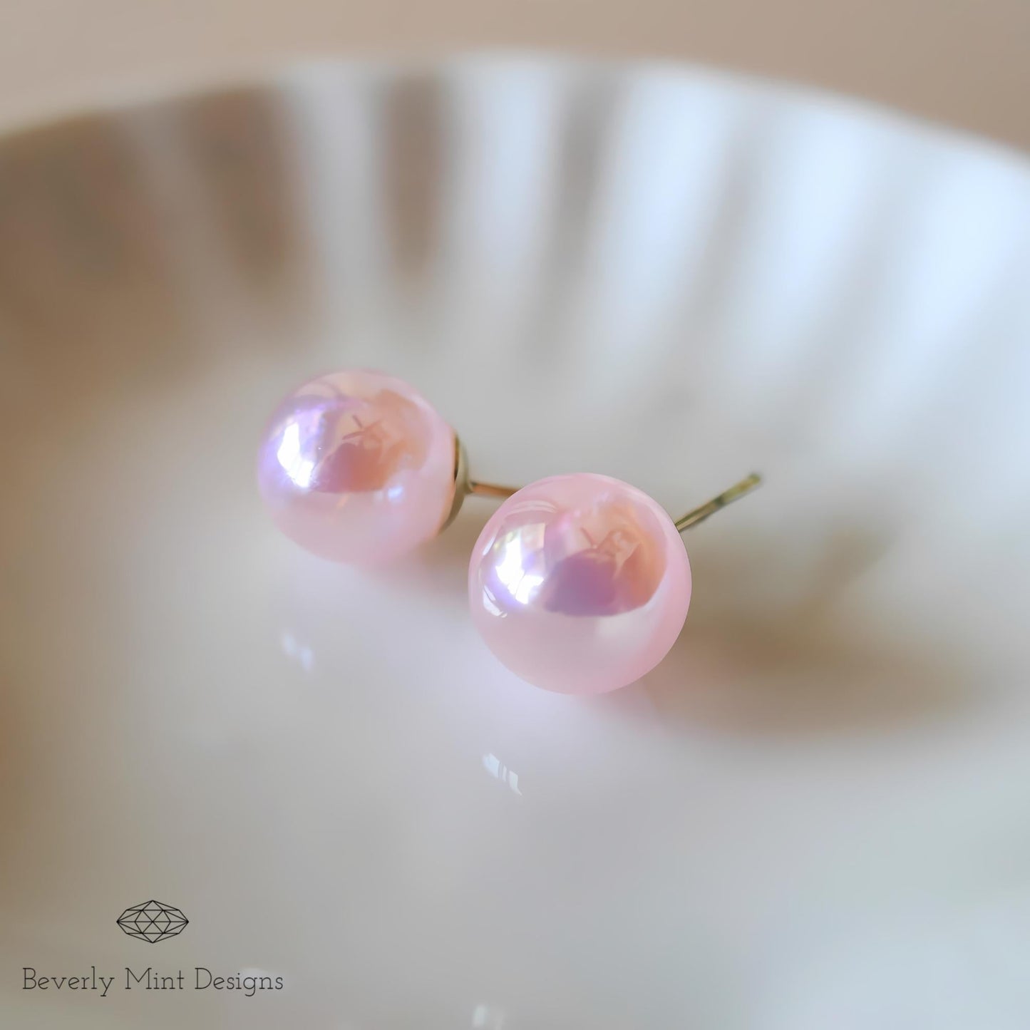 Small Pink Pearl Stud Earrings 3/8 inch (10mm), Faux Pearls Minimalist Earrings, Simple Earrings, Gift For Her