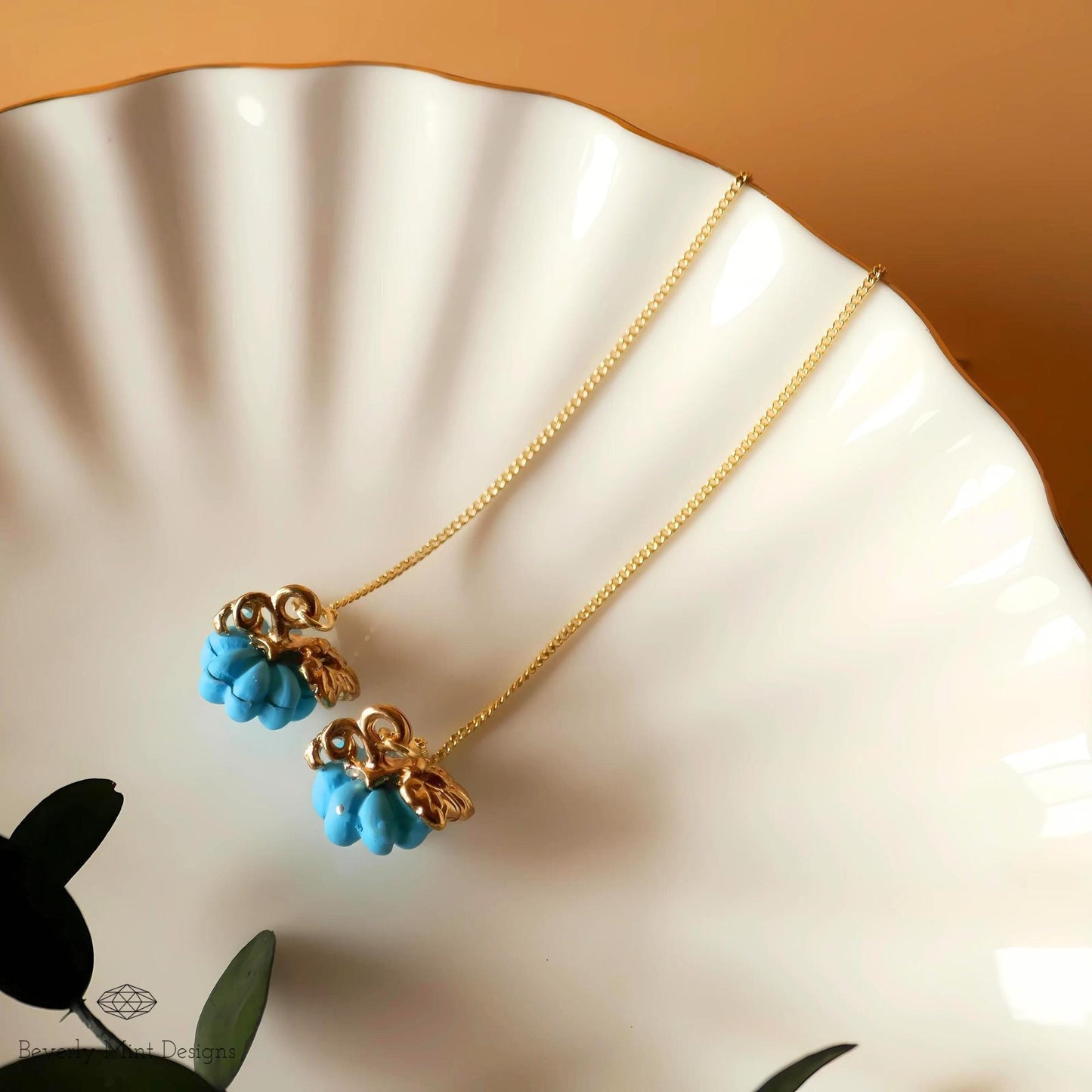 Halloween Pumpkin Earrings, Cute Pumpkin Earrings, Blue Earrings, Fun Halloween Accessories, Gift for Her, Gift For Her