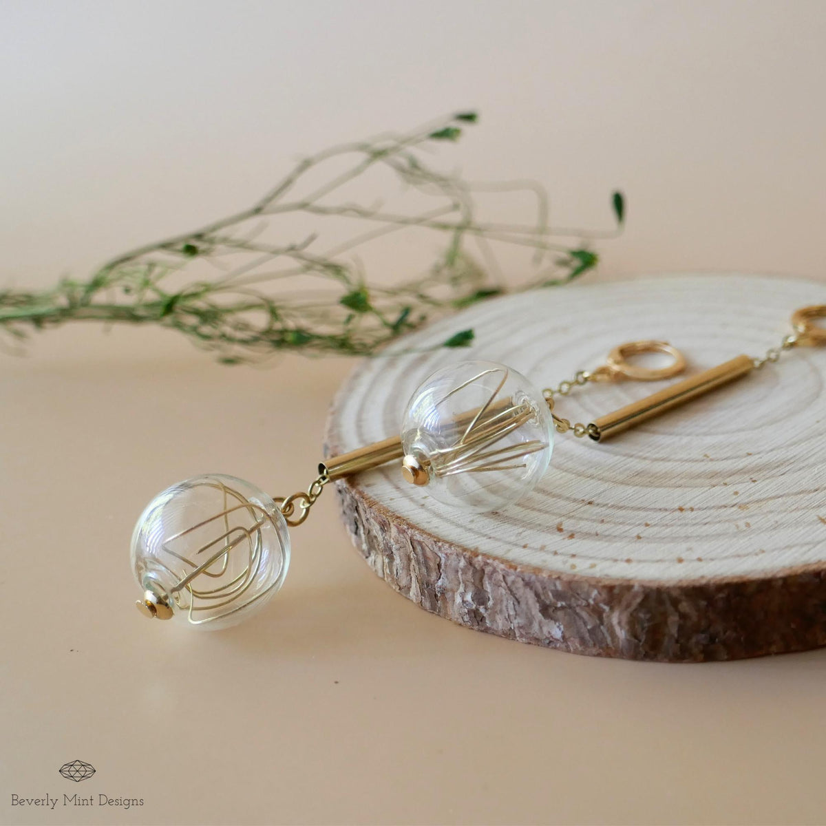 18K Gold Dangle Earrings, Unique Glass Bubble Earrings, Asymmetrical Modern Earrings, Large Earrings, Dangle and Drop Earrings, Gift For Her