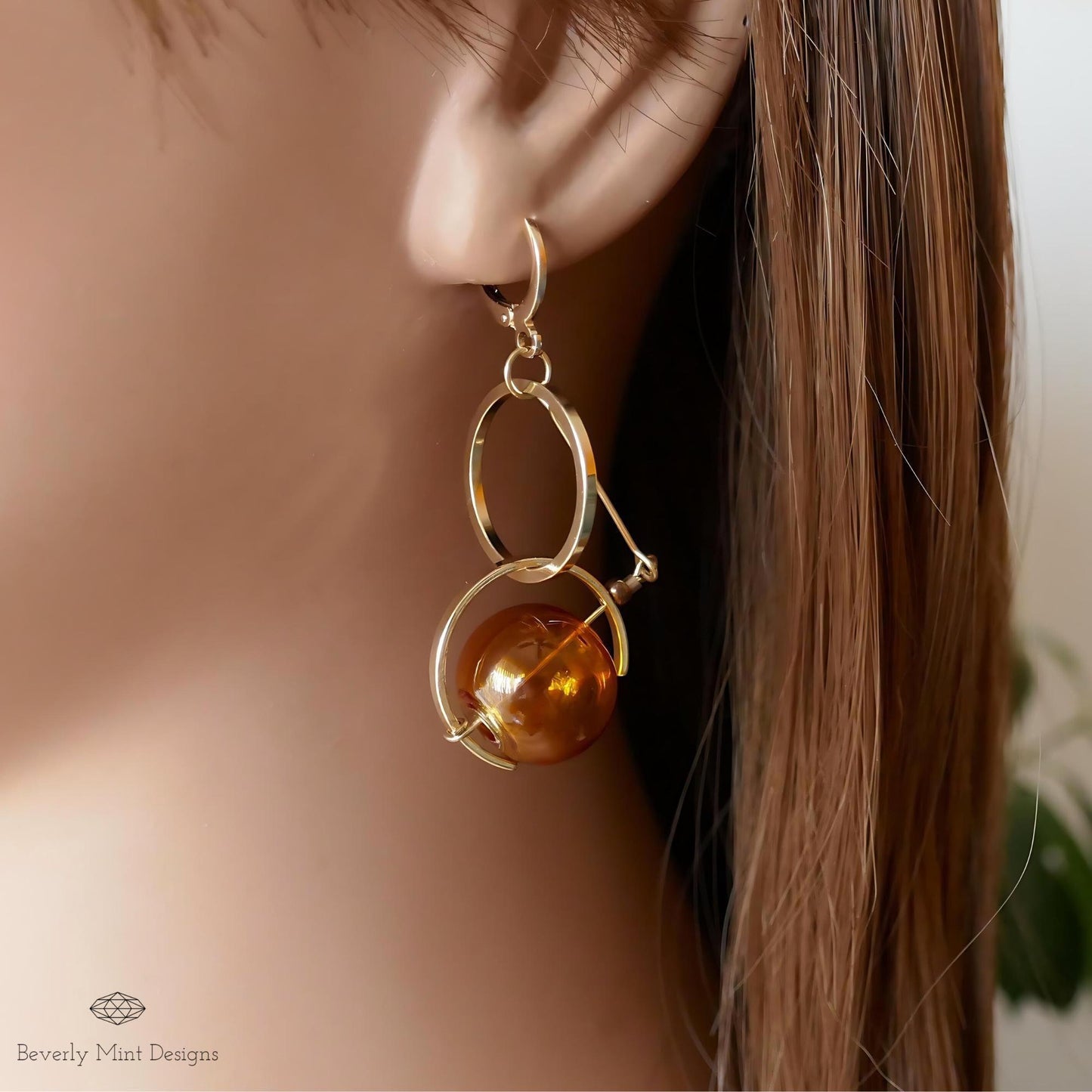 18K Gold Earrings, Bubble Glass Dangle Long Earrings, Yellow Fun Unique Earrings, Dangle & Drop Earrings, Unique Earrings, Gift For Her