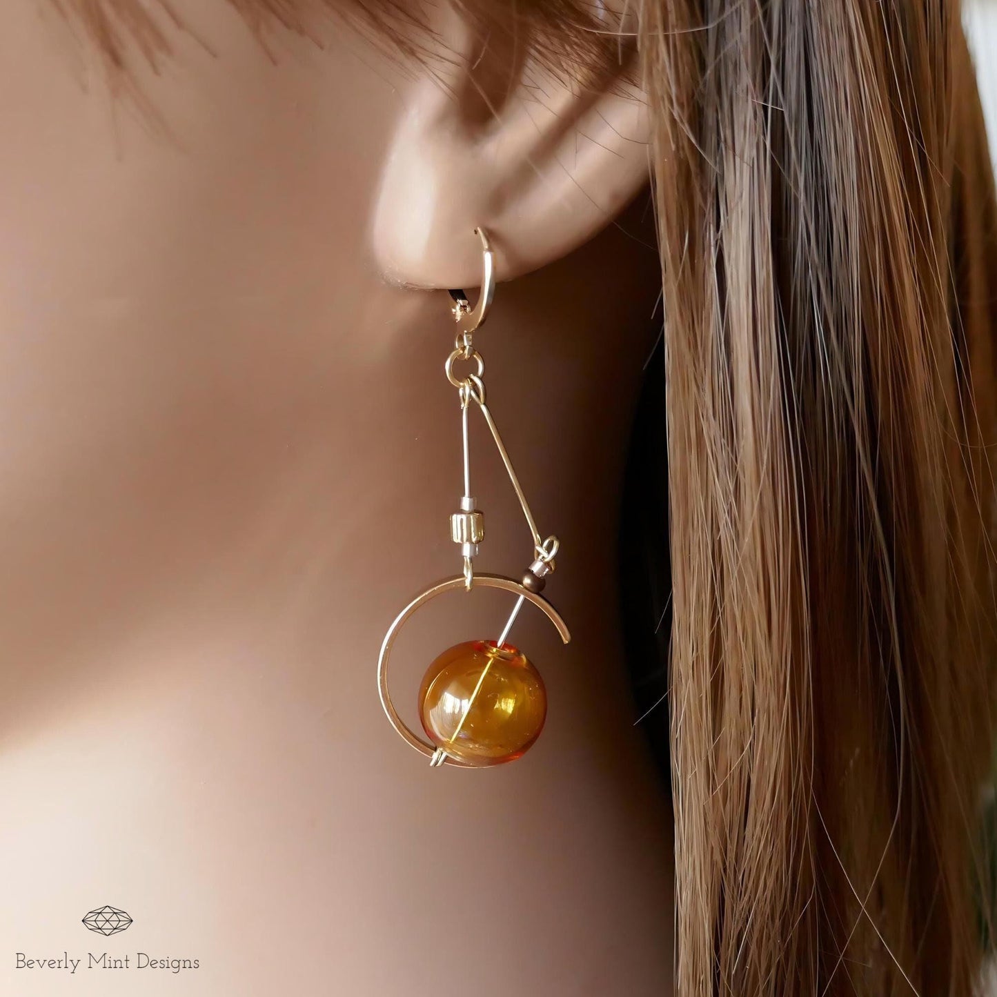 18K Gold Earrings, Bubble Glass Dangle Long Earrings, Yellow Fun Unique Earrings, Dangle & Drop Earrings, Unique Earrings, Gift For Her