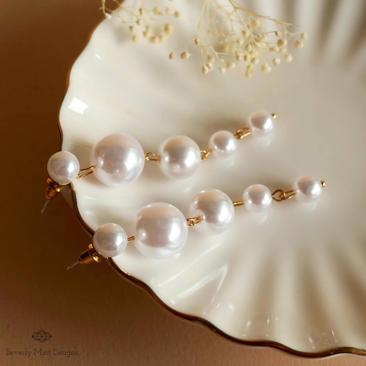 Elegant Pearl Dangle Earrings, Pearl Drop Earrings with Crystals, Bridal Jewelry, Wedding Gift, Statement Wedding Earrings, Gift For Her