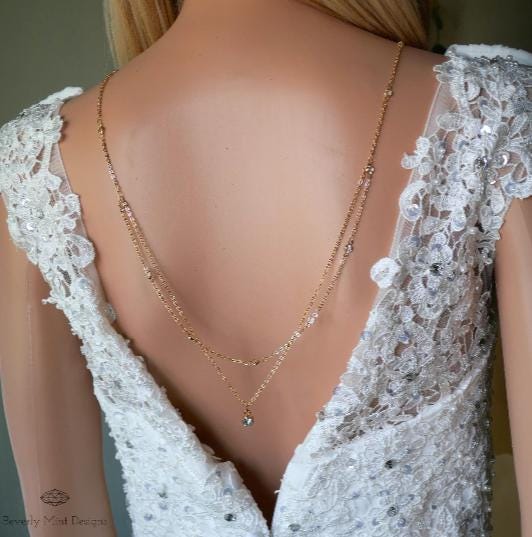 Gold Back Necklace for Wedding, Minimalist Backdrop Necklace, Dainty Backdrop Necklace Wedding, Bridal Gift, Gift For Her