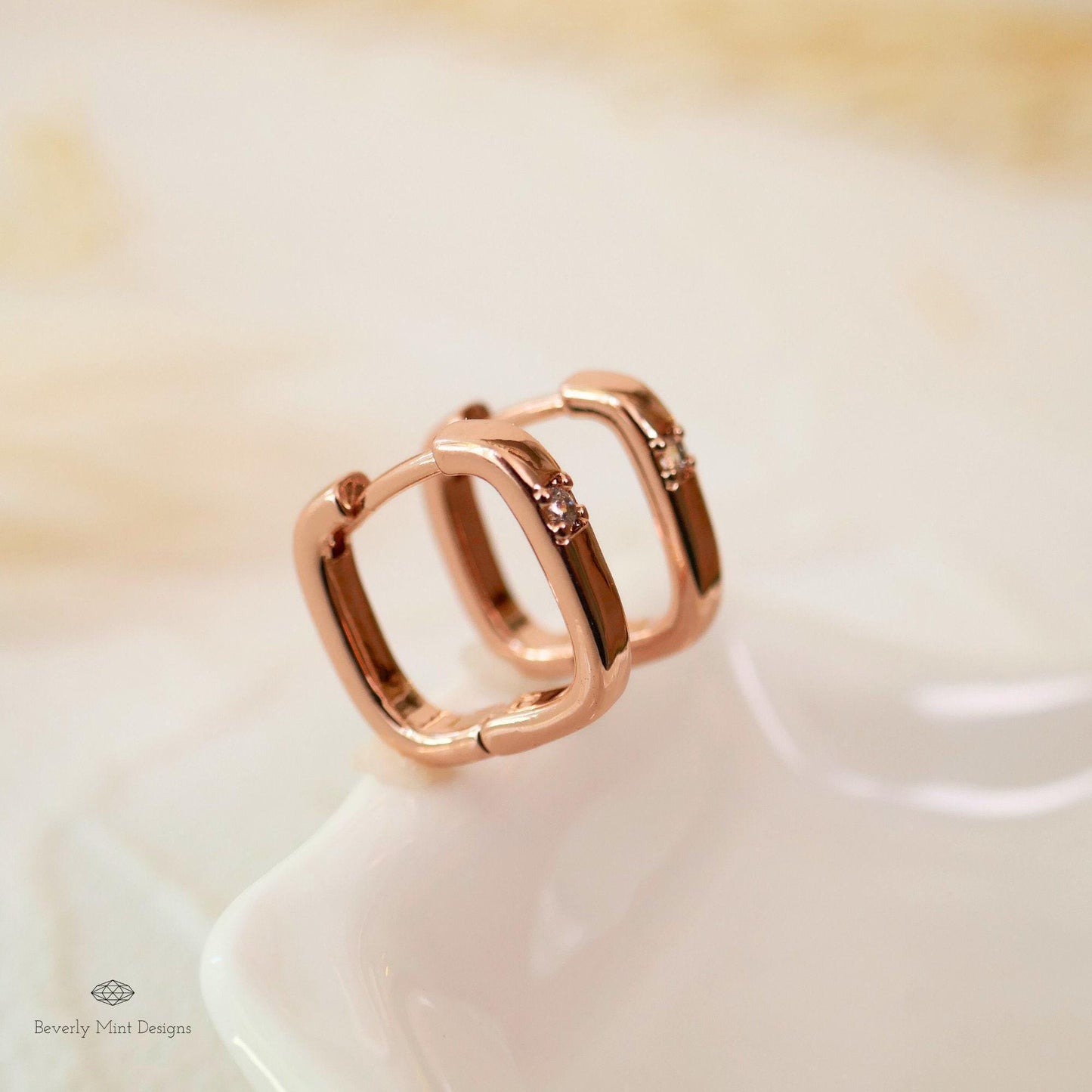 Rose Gold Huggie Earrings, Rose Gold Earrings square, Minimalist Earrings,  Simple Earrings, Gift For Her