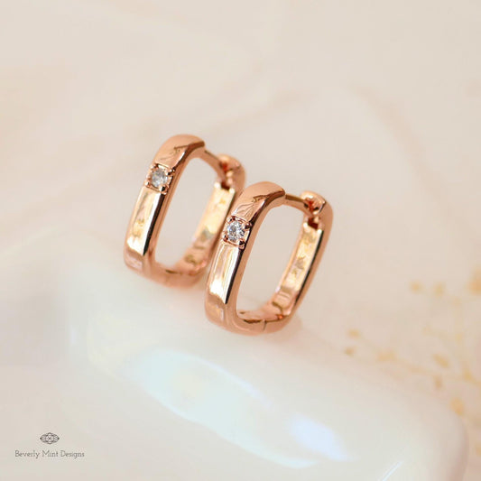 Rose Gold Huggie Earrings, Rose Gold Earrings square, Minimalist Earrings,  Simple Earrings, Gift For Her
