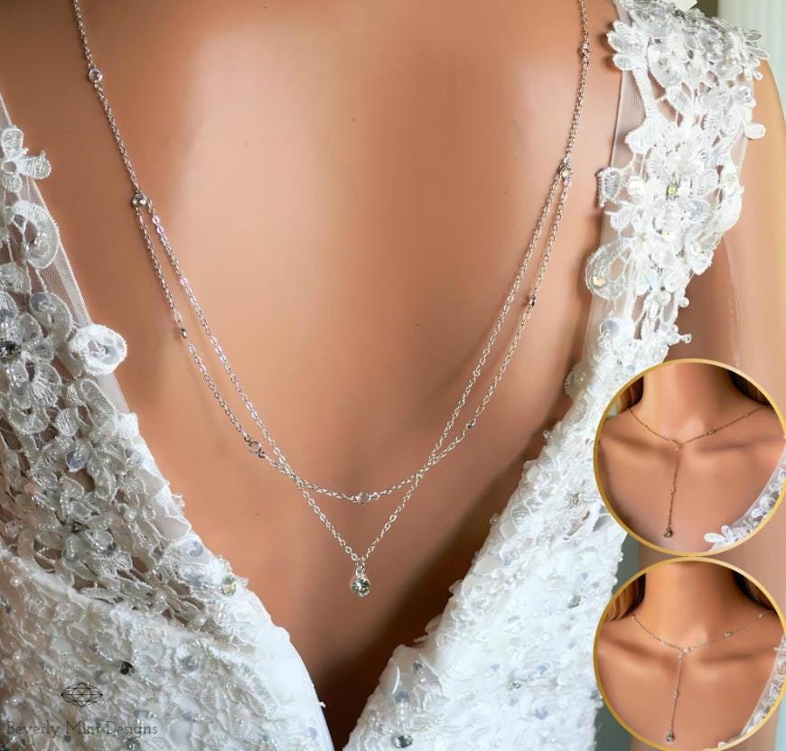 Silver Back Necklace for Wedding, Minimalist Backdrop Necklace, Dainty Backdrop Necklace Wedding, Bridal Gift, Gift For Her