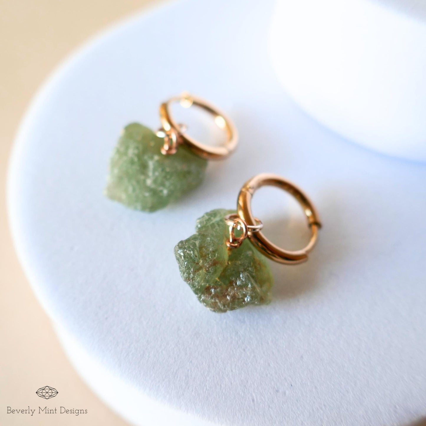 Peridot Earrings, Green Jewelry, Rose Gold Huggie Hoop Earrings with August Birthstone, Natural Stone Earrings , Chakra Stone, Gift for Her