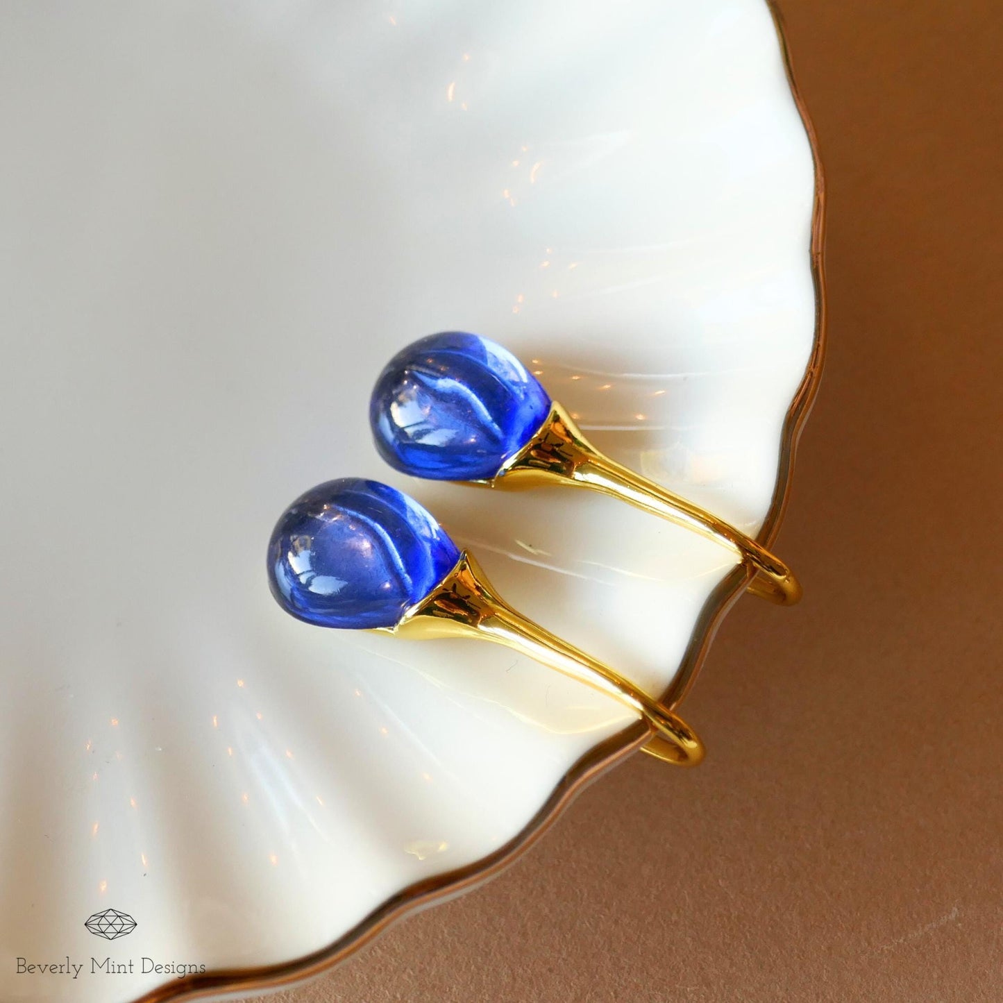 Sapphire Blue Gemstone Earrings, Gold Earrings with Blue Stones  , Blue Jewelry, Gift for Mother, Wedding Jewelry Statement Earrings