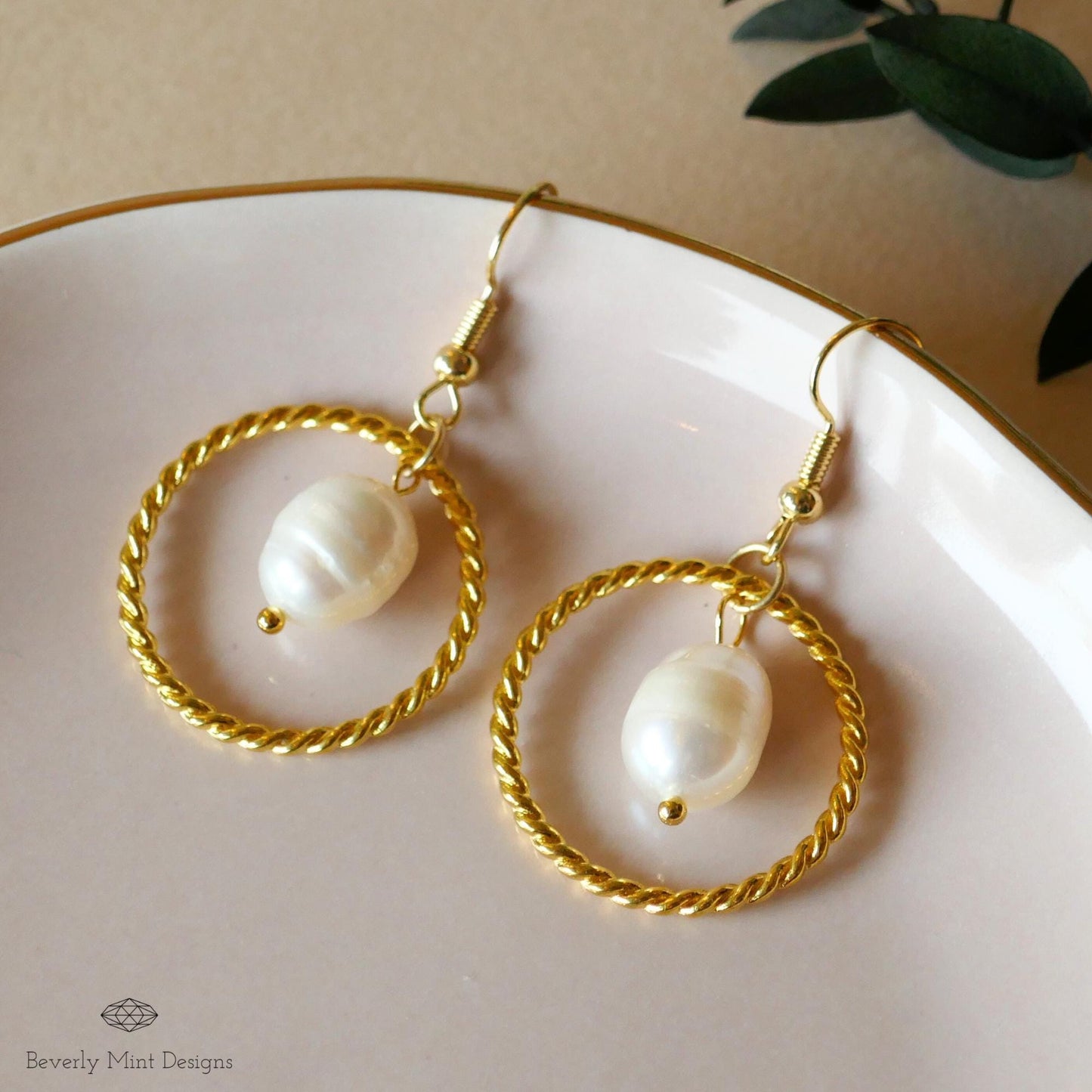 Baroque Pearl and Twisted Gold Hoop Earrings , Elegant Dangle Pearl Earrings, Modern Statement Jewelry , Gift For Her , Wedding Gift Jewelry