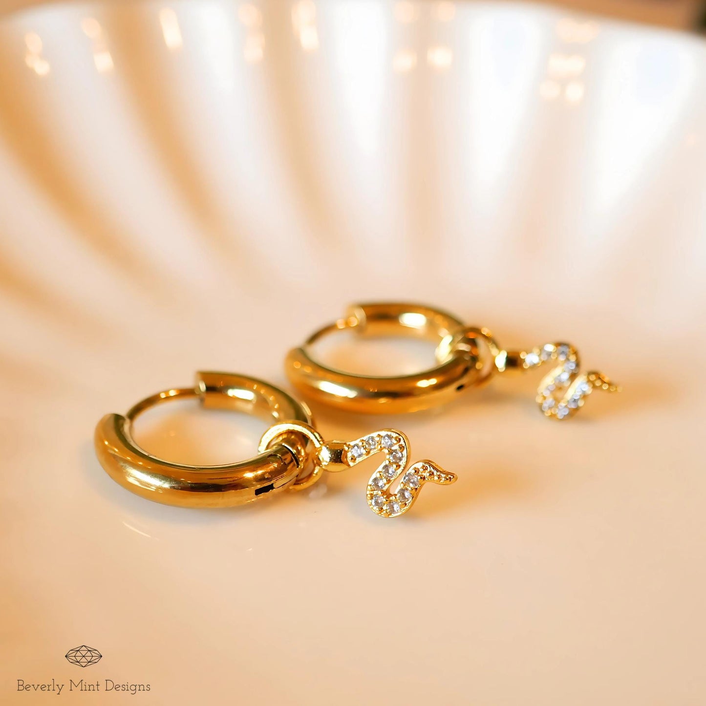 Gold Snake Hoop Earrings, Dainty Serpent Jewelry, Minimalist Dangle Hoops for Women, Sparkly Cubic Zirconia Earrings, Trendy Animal Earrings