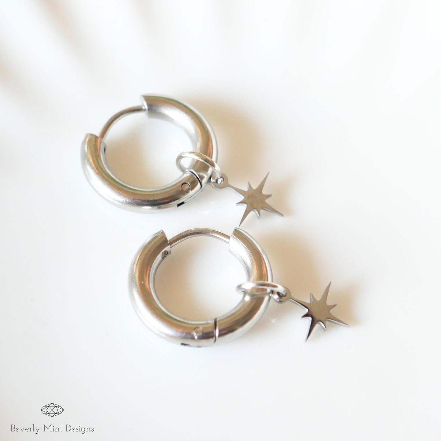 Starburst Stud Earrings, Silver Star Huggie Hoop Earrings, Minimalist Dangle Hoops for Women , Celestial Jewelry, Dainty Star Charm Earrings