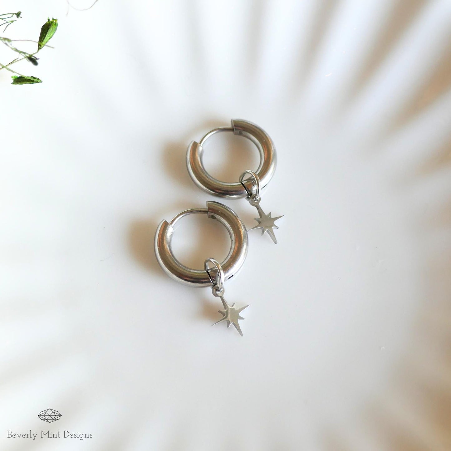 Starburst Stud Earrings, Silver Star Huggie Hoop Earrings, Minimalist Dangle Hoops for Women , Celestial Jewelry, Dainty Star Charm Earrings