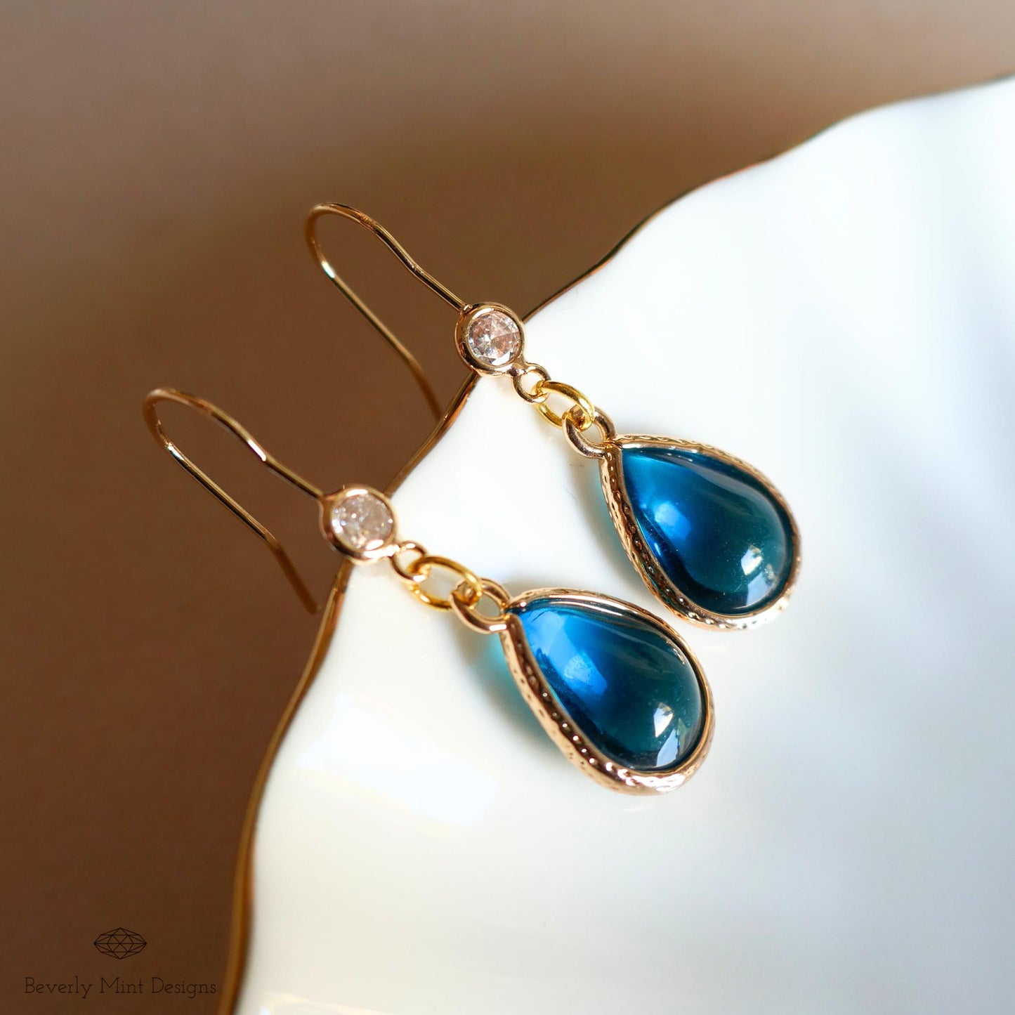 Deep Blue Teardrop Earrings, Blue Gemstone Drop Earrings, Gold Dangle Earrings, Minimalist Jewelry, Blue Statement Jewelry for Weddings