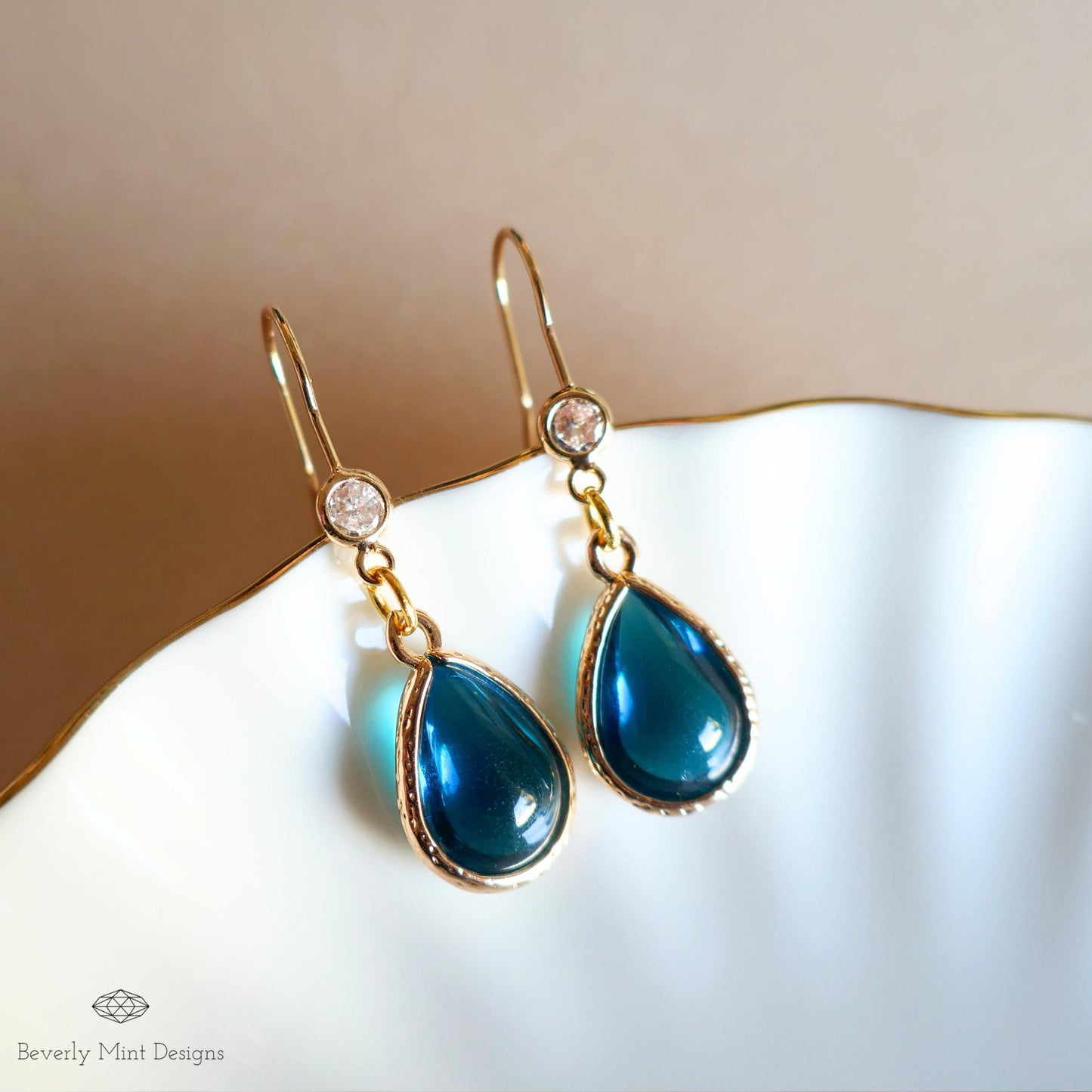 Deep Blue Teardrop Earrings, Blue Gemstone Drop Earrings, Gold Dangle Earrings, Minimalist Jewelry, Blue Statement Jewelry for Weddings
