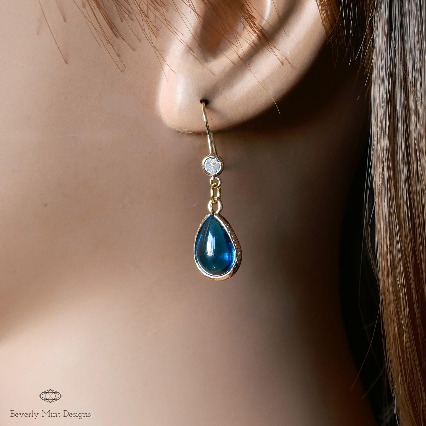 Deep Blue Teardrop Earrings, Blue Gemstone Drop Earrings, Gold Dangle Earrings, Minimalist Jewelry, Blue Statement Jewelry for Weddings