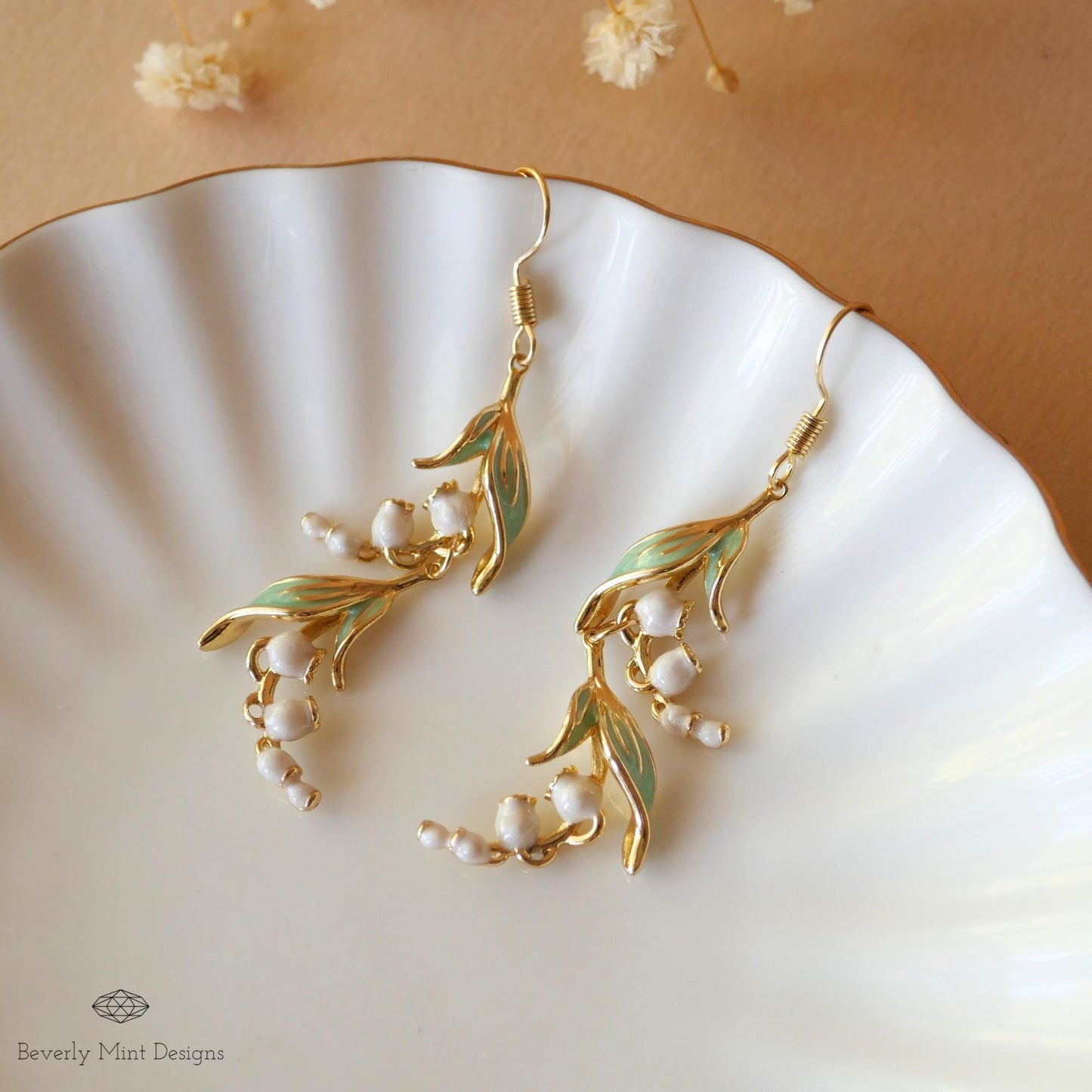 Lily Of The Valley Earrings, Gold Floral Dangle Earrings,Birth Flower for May, Nature-Inspired Jewelry, Botanical Long Earrings, Gift