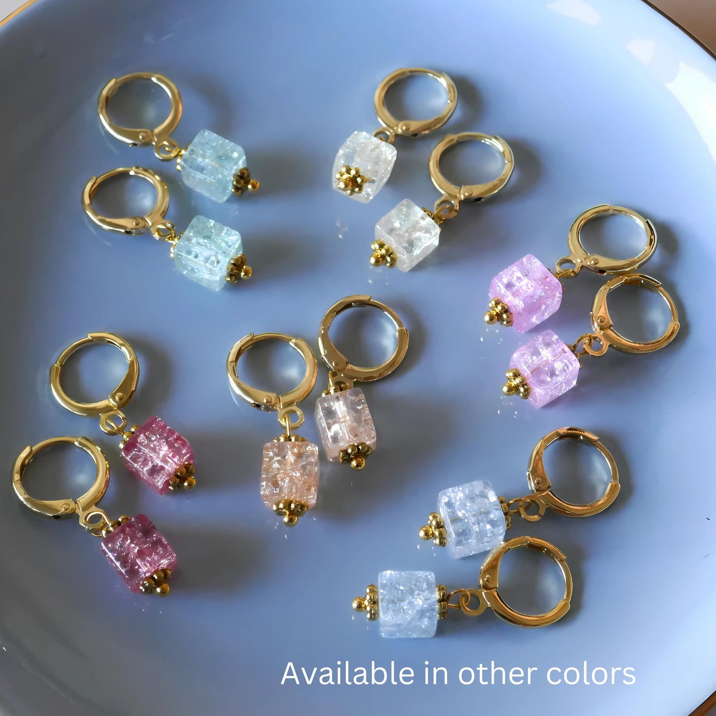 Gold Hoop Earrings, Beige Glass Bead Earrings, Minimalist Dangle Earrings, Handmade Jewelry, Lightweight Drop Earrings, Gift for Her