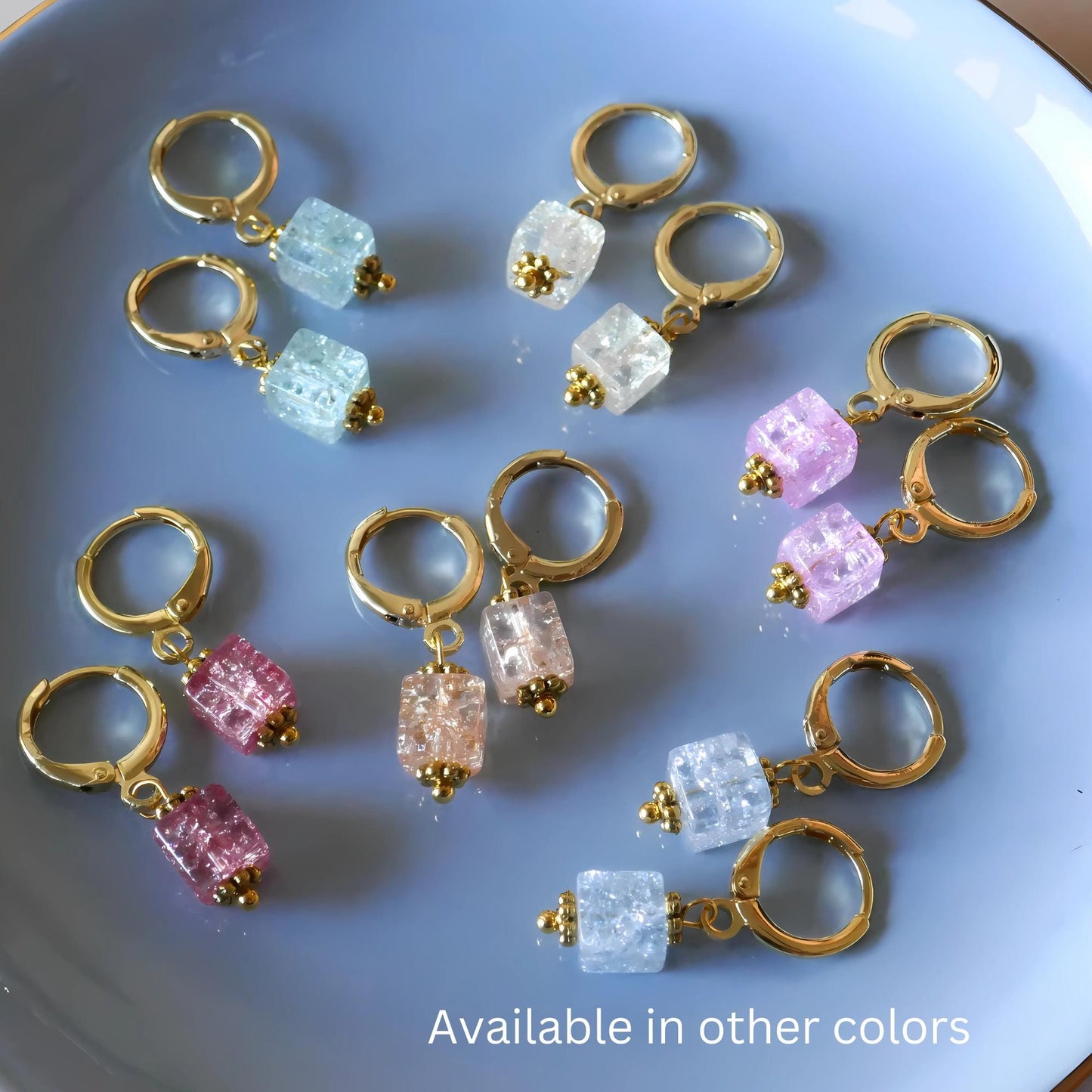 Gold Hoop Earrings, Pink Cubic Bead Earrings, Dangle Earrings, Minimalist Earrings, Handmade Jewelry, Light Weight ,Gift for Her