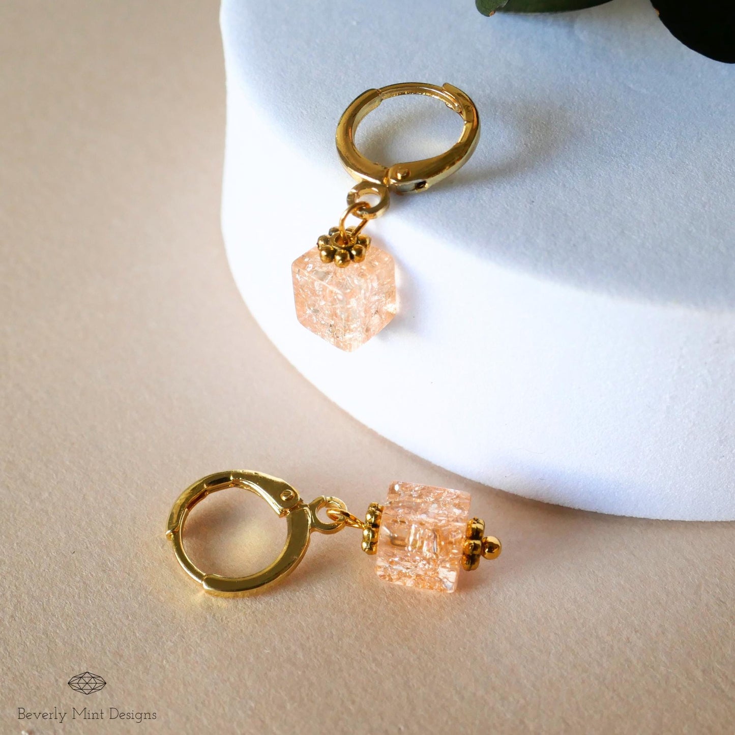 Gold Hoop Earrings, Coral Glass Bead Earrings, Minimalist Dangle Earrings, Handmade Jewelry, Gift for Her, Gift For Her