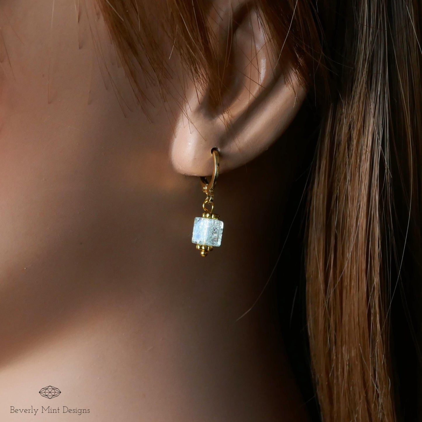 Gold Hoop Earrings, Light Green Glass Bead Earrings, Minimalist Green Dangle Earrings, Handmade Jewelry, Pastel jewelry, Gift for Her