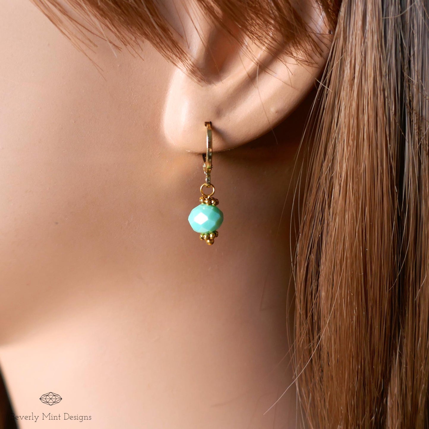 Gold Hoop Earrings with Green Beads ,Handmade Dangle Earrings, Mint Green Elegant Jewelry for Women, Gift for Her, Gift For Her