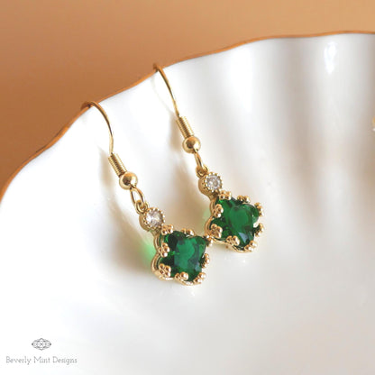 Emerald Green Small Charm Earrings, Green Earrings, 18K Gold Drop & Dangle Earrings, Minimalist Jewelry, Bridesmaids Gift, Anniversary Gift