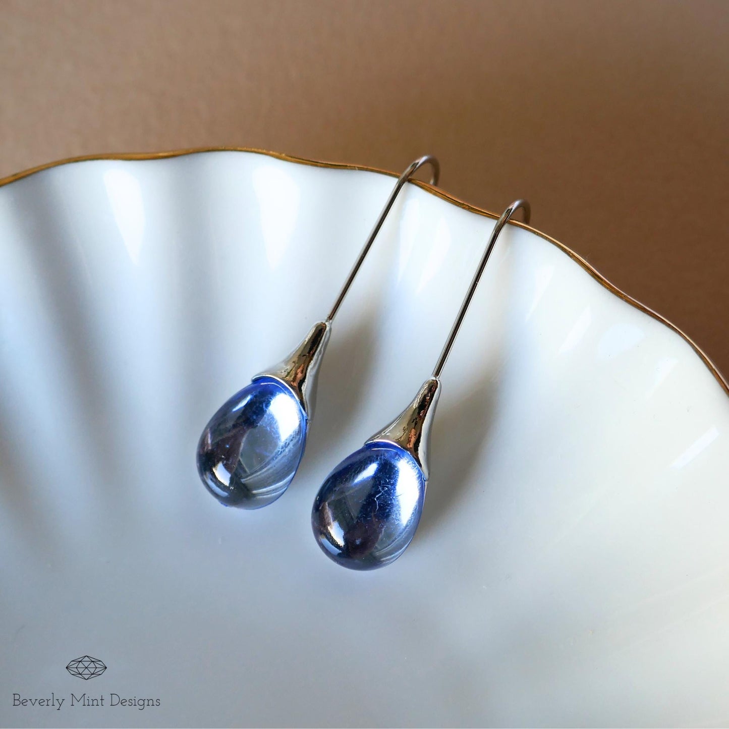 Blue Dangle Earring, Teardrop  Earrings Deep Sapphire Blue Waterdrop Teardrop, Gold Dangle Earrings, Gift For Her