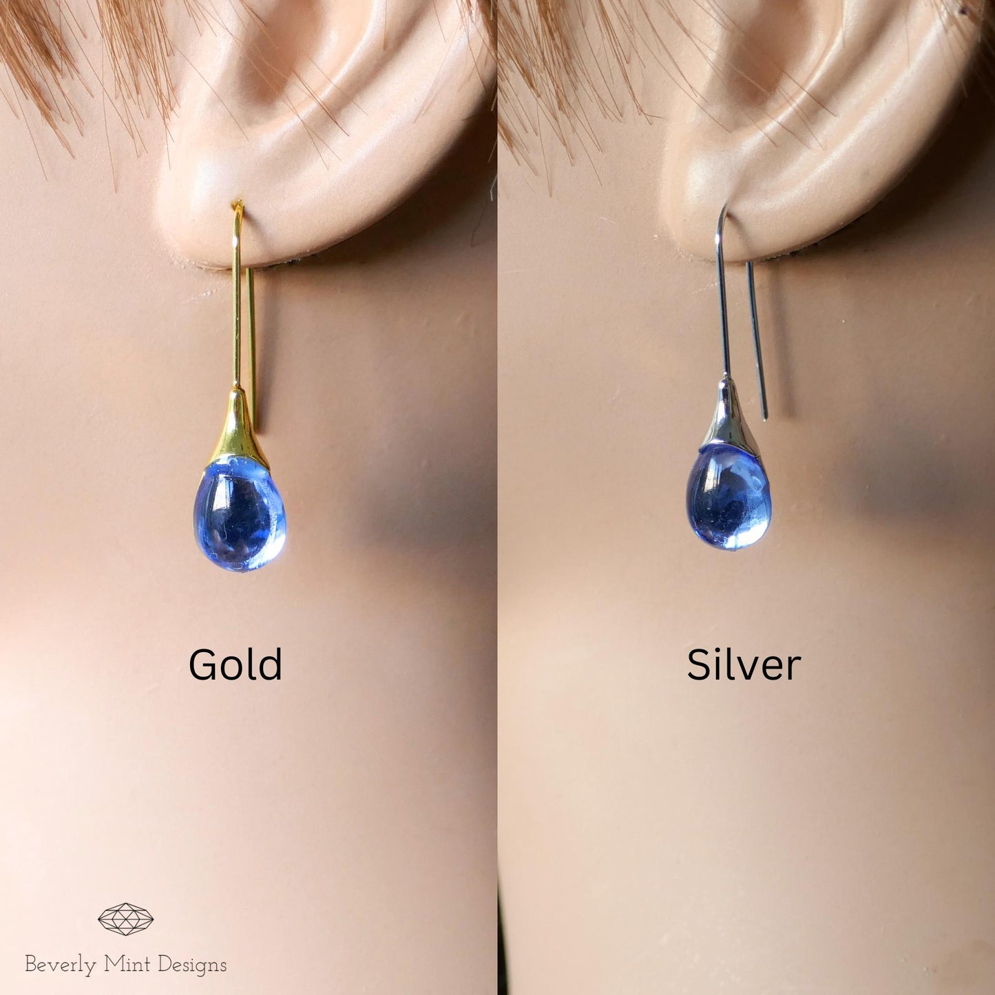 Blue Earrings Teardrop Dangle Earrings Gold , Blue Dangle Earrings  , Wedding Jewelry , Gift For Her