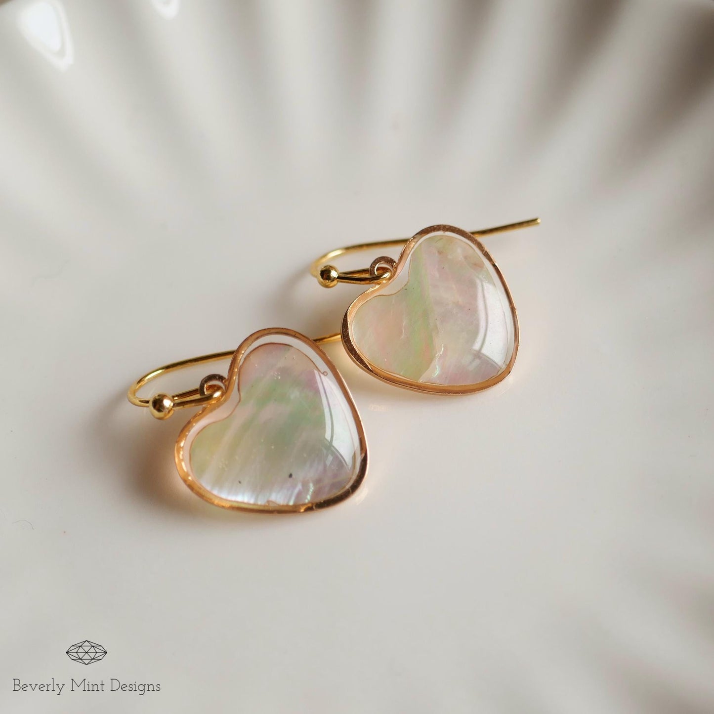 Mother of Pearl Heart Hoop Earrings, Gold Dangle Earrings, Romantic Gift for Her, Minimalist Jewelry, Bridesmaid Earrings