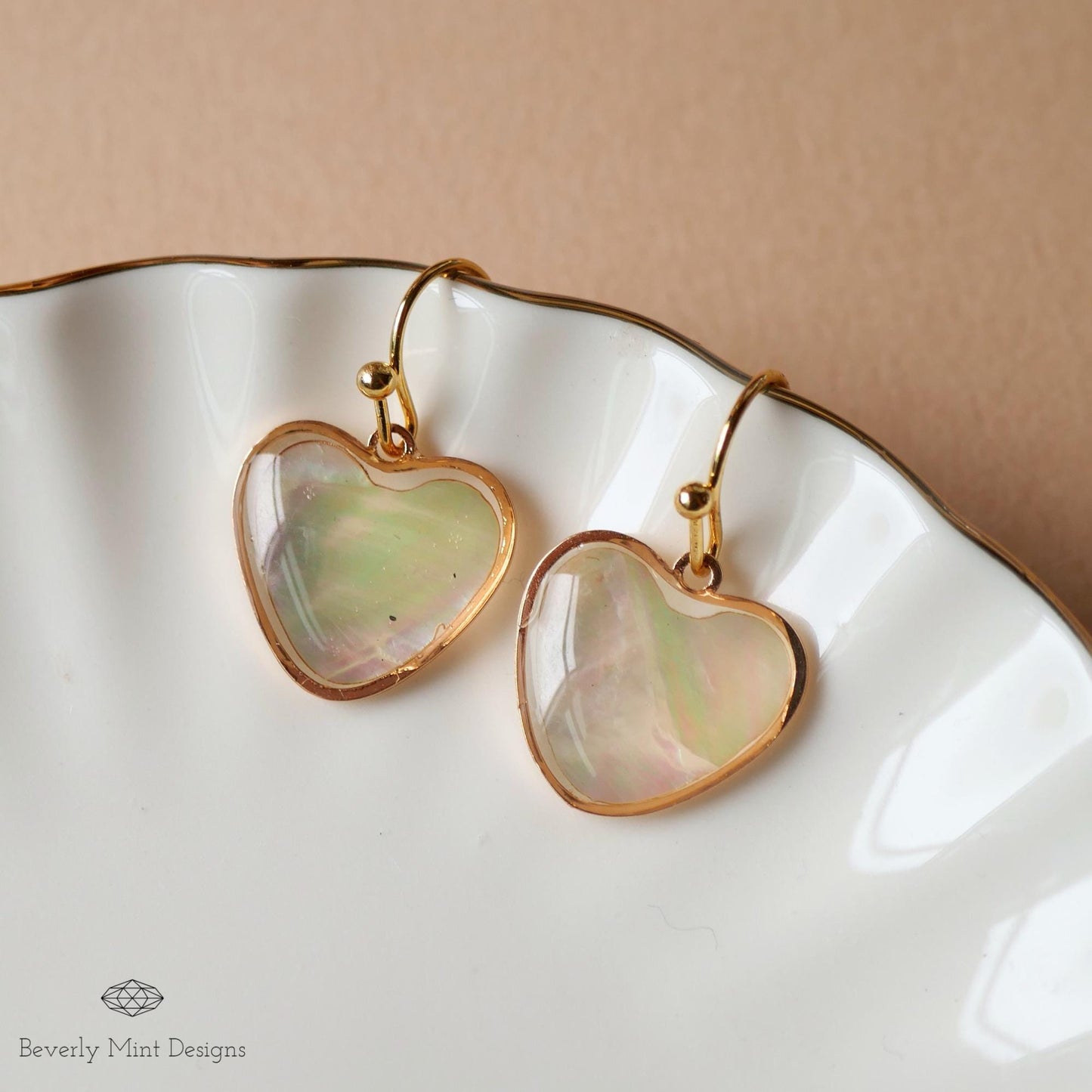 Mother of Pearl Heart Hoop Earrings, Gold Dangle Earrings, Romantic Gift for Her, Minimalist Jewelry, Bridesmaid Earrings