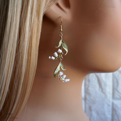 Lily Of The Valley Earrings, Floral Dangle Earrings, Birth Flower for May, Nature Inspired Jewelry, Botanical Earrings, Gift For Her