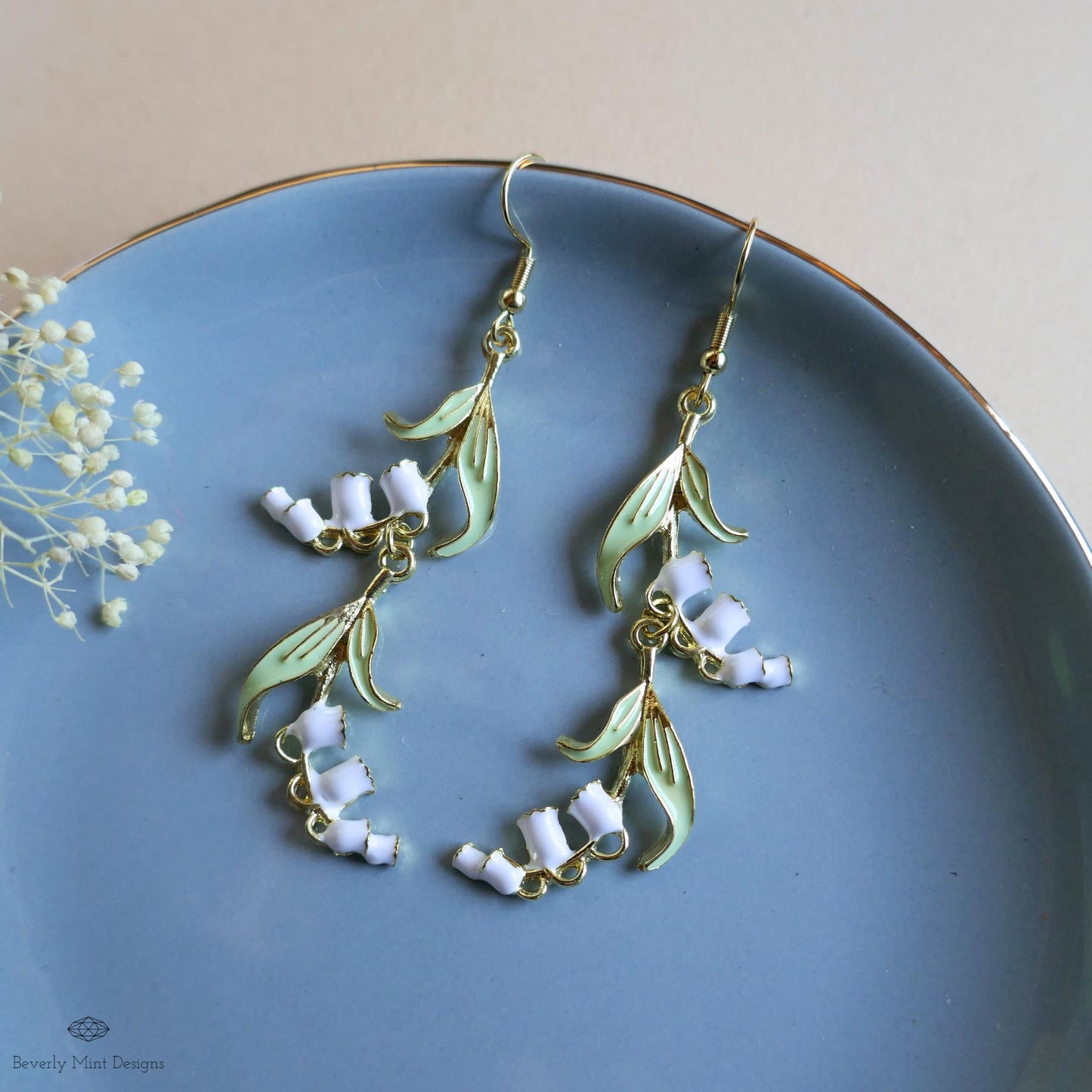 Lily Of The Valley Earrings, Floral Dangle Earrings, Birth Flower for May, Nature Inspired Jewelry, Botanical Earrings, Gift For Her