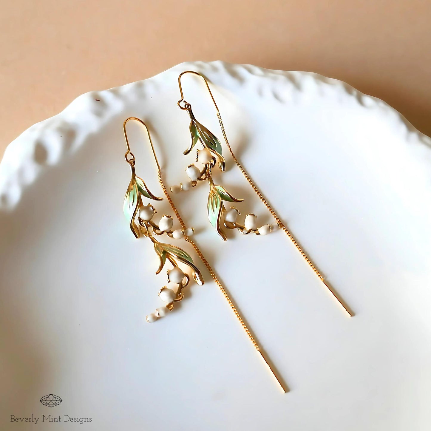 Floral Dangle Earrings, Gold Lily Of The Valley Earrings, Birth Flower for May,Nature Inspired Jewelry, Botanical Earrings, Gift For Her