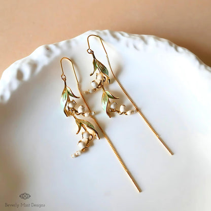 Floral Dangle Earrings, Gold Lily Of The Valley Earrings, Birth Flower for May,Nature Inspired Jewelry, Botanical Earrings, Gift For Her