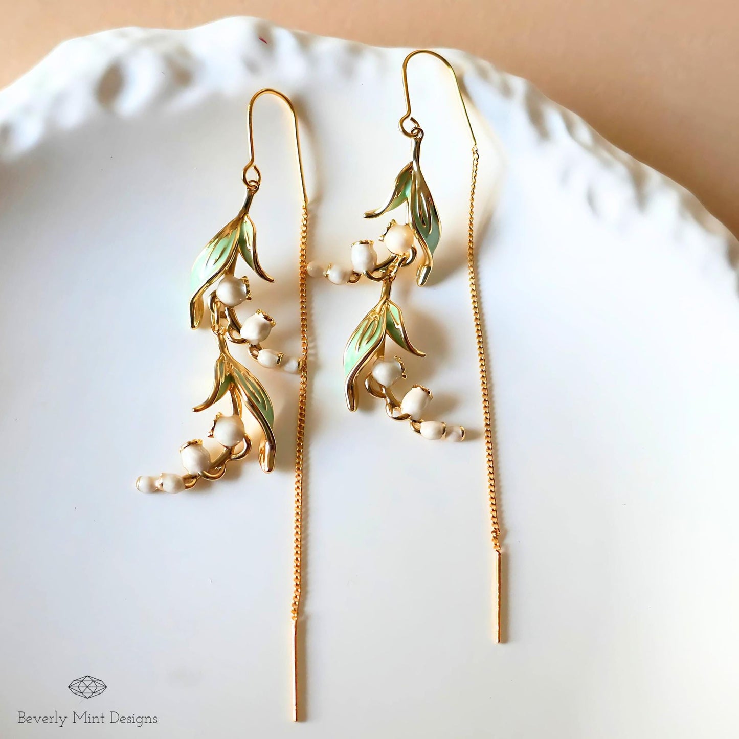 Floral Dangle Earrings, Gold Lily Of The Valley Earrings, Birth Flower for May,Nature Inspired Jewelry, Botanical Earrings, Gift For Her