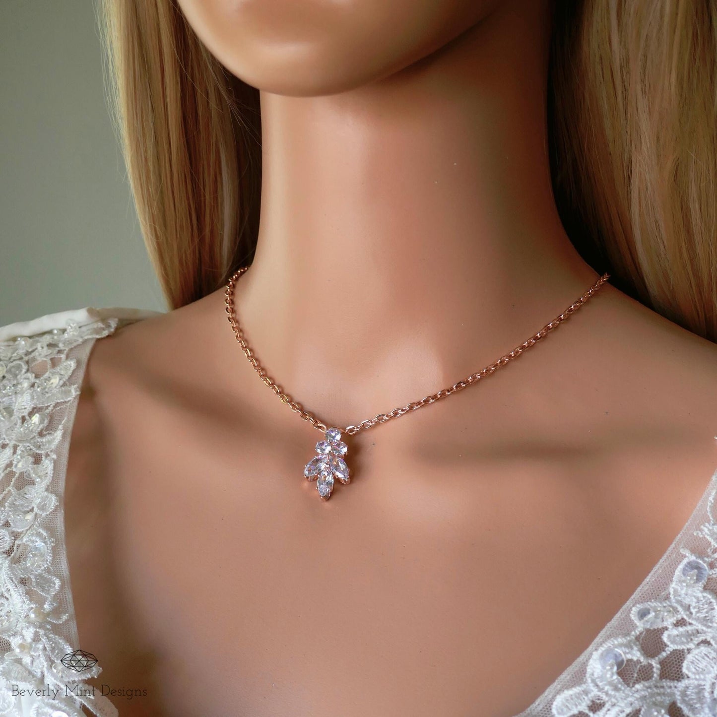 Rose Gold Back Necklace for Wedding, Backdrop Necklace, Cubic Zirconia Backdrop Necklace Wedding, Bridal Gift, Gift For Her