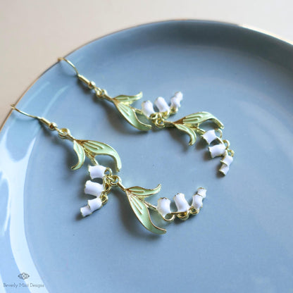 Lily Of The Valley Earrings, Floral Dangle Earrings, Birth Flower for May, Nature Inspired Jewelry, Botanical Earrings, Gift For Her