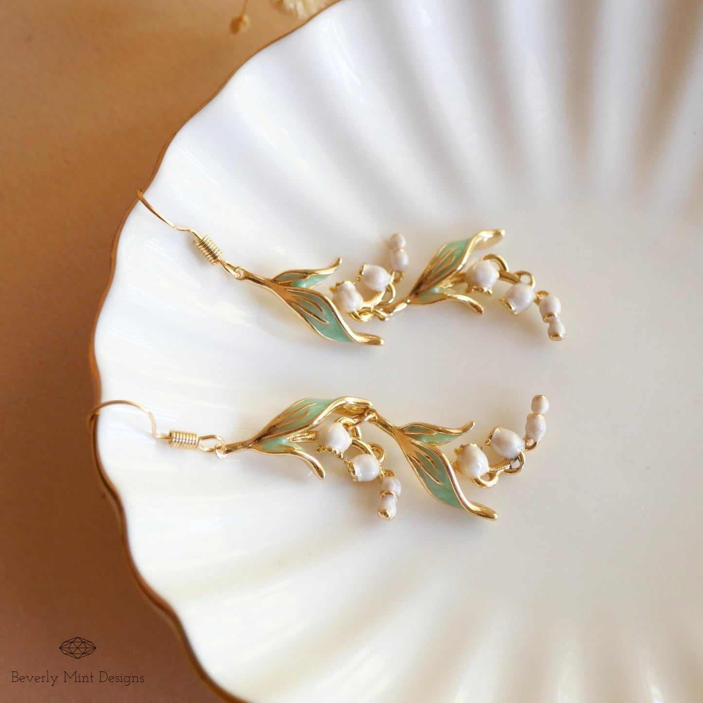 Floral Dangle Earrings, Gold Lily Of The Valley Earrings, Birth Flower for May,Nature Inspired Jewelry, Botanical Earrings, Gift For Her