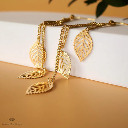 Leaf Earrings, Golden Leaves Drop Earrings, Threader Earrings, Long Boho Earrings, Lightweight Jewelry, Sensitive Ear & Clip-On Options